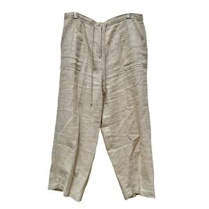 Talbots Petites Irish Linen Cropped Pants‎ Beige Size 10 Women's Drawstring